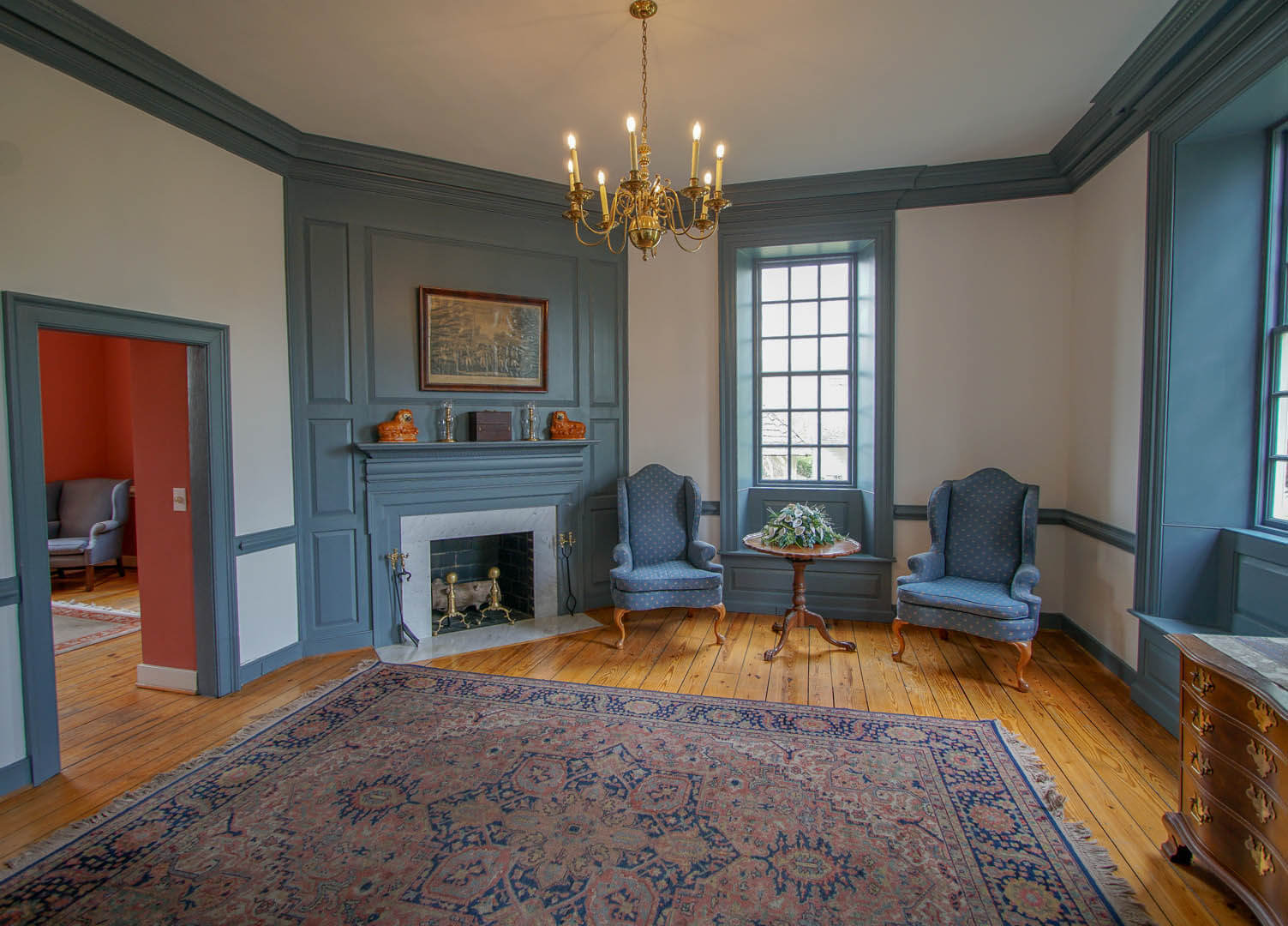 The interior living room area at VRI's Historic Powhatan in Williamsburg, Virginia.